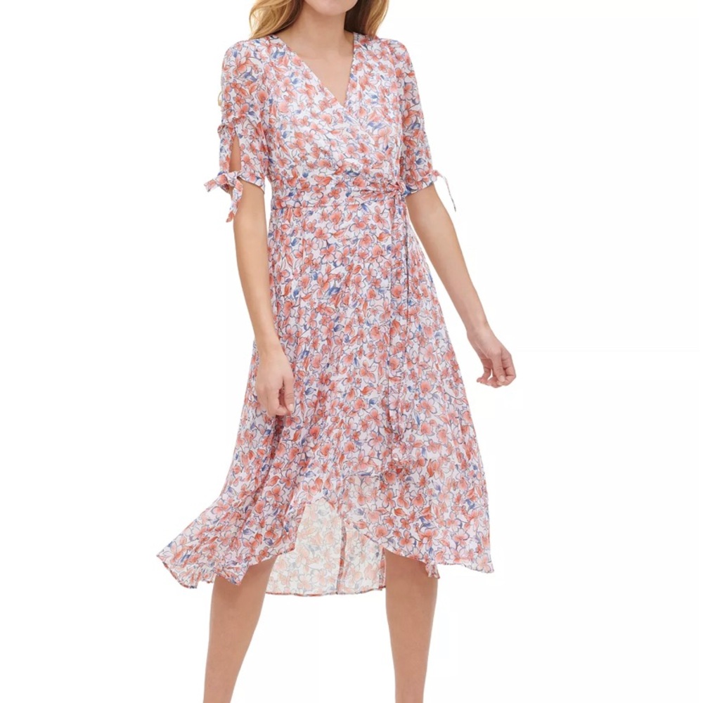 Tommy Hilfiger Floral Print Faux Wrap-Style Dress Size 16